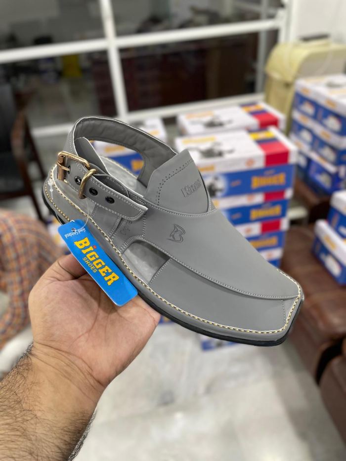Bigger Khan Sleek Grey Peshawari Chappal - Footwear