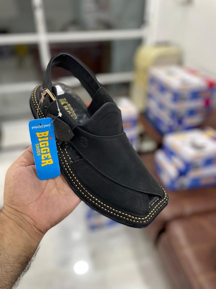 Bigger Khan Handstitched Matte Black Peshawari Chappal - Footwear