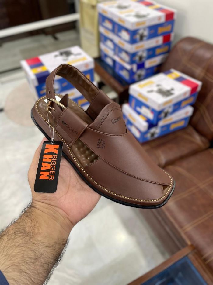 Bigger Khan Classic Brown Peshawari Chappal with Textured Comfort Insole - Footwear