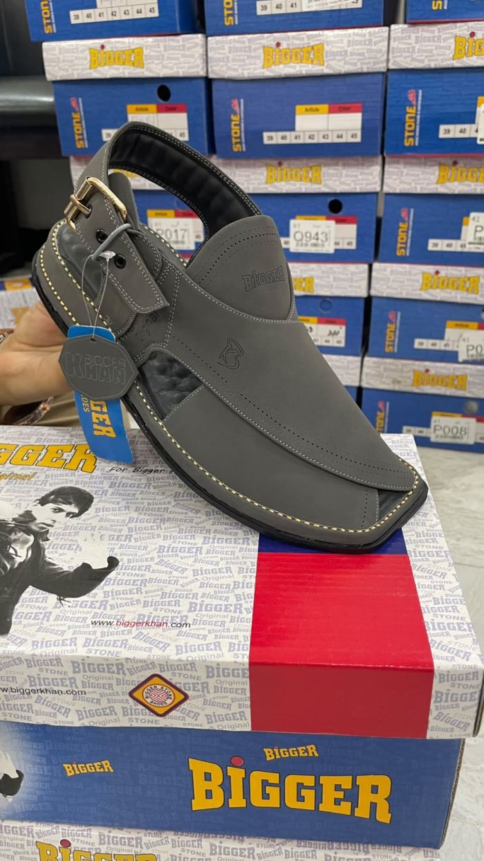 Bigger Khan Stylish Grey Peshawari Chappal - Footwear