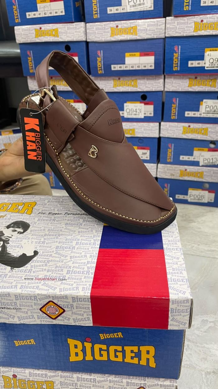 Bigger Khan Stylish Brown Leather Peshawari Chappal - Footwear