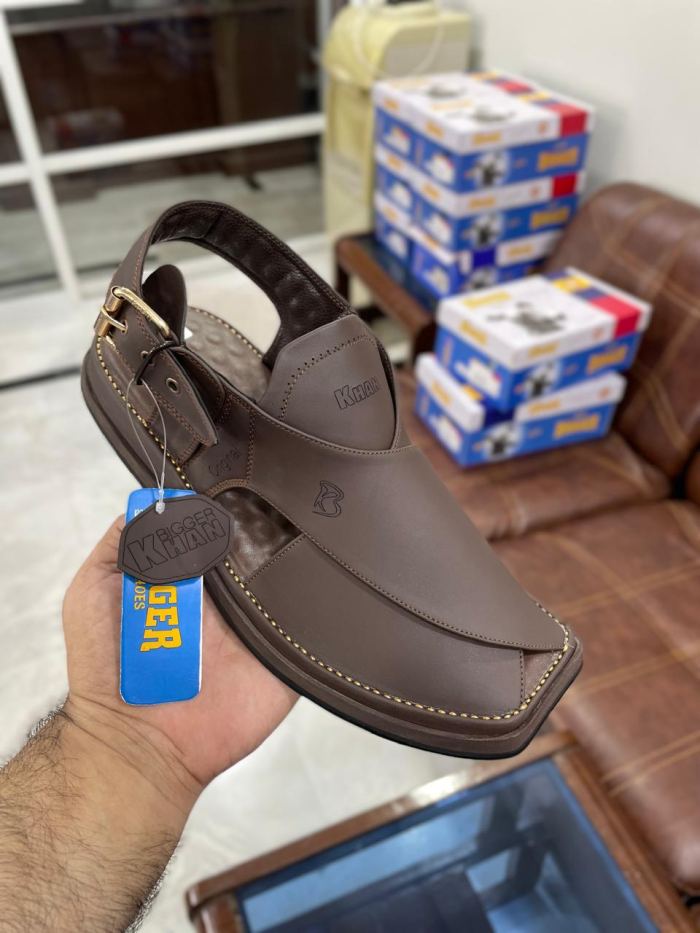 Bigger Khan Classic Dark Brown Handmade Peshawari Chappal - Footwear