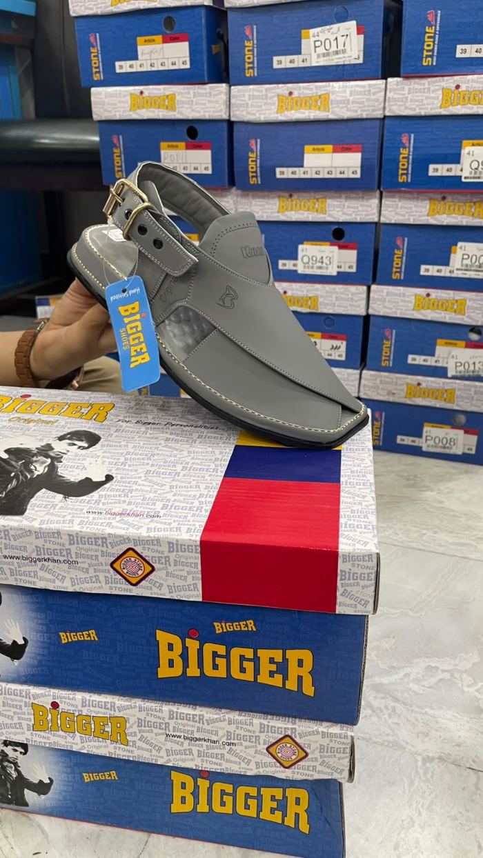 Bigger Khan Stylish Grey Peshawari Chappal - Footwear