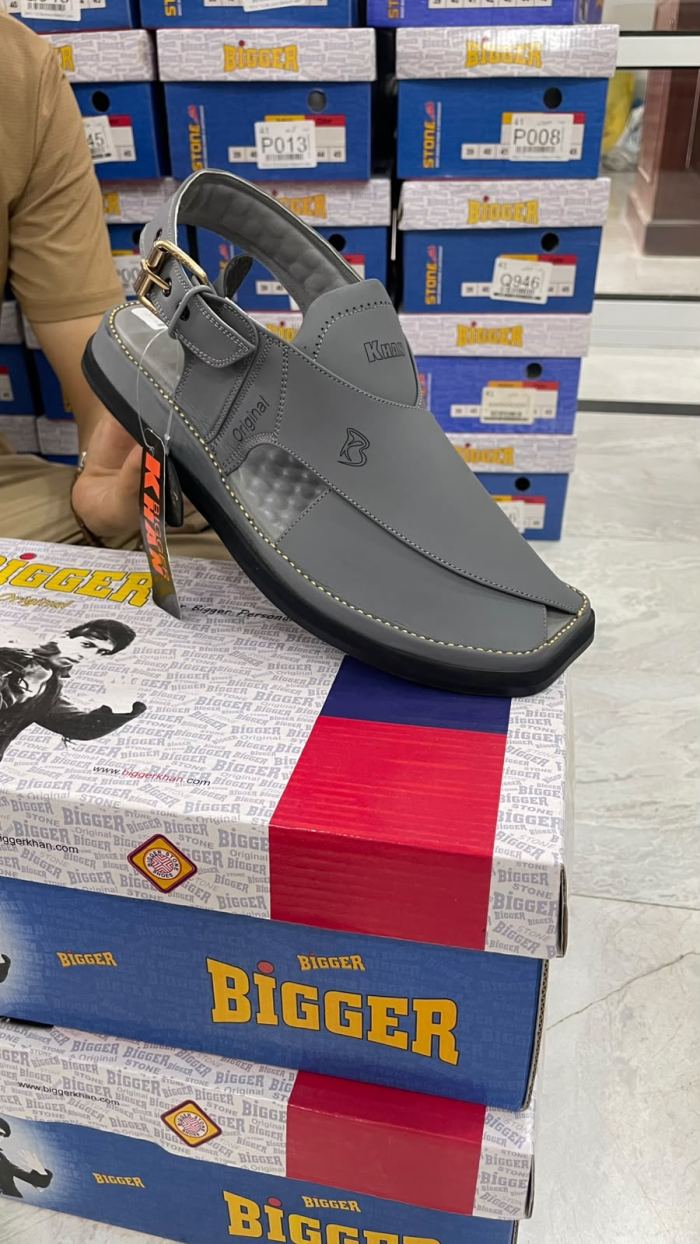 Bigger Khan Stylish Grey Peshawari Chappal - Footwear